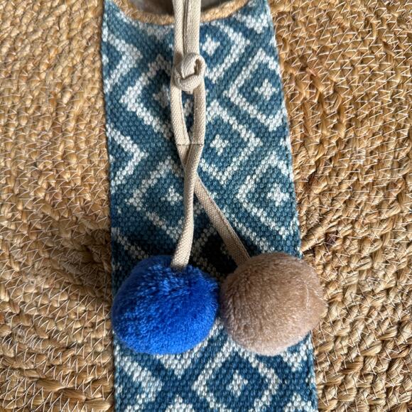 Hula Moon Straw Circle Bag Large Purse Pom Pom Summer Resort Beach Pool - Picture 2 of 7